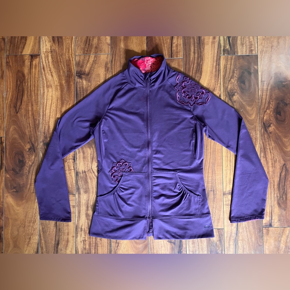 REI Purple Lightweight Active Zip Up Jacket With Flower Embroidery Size S